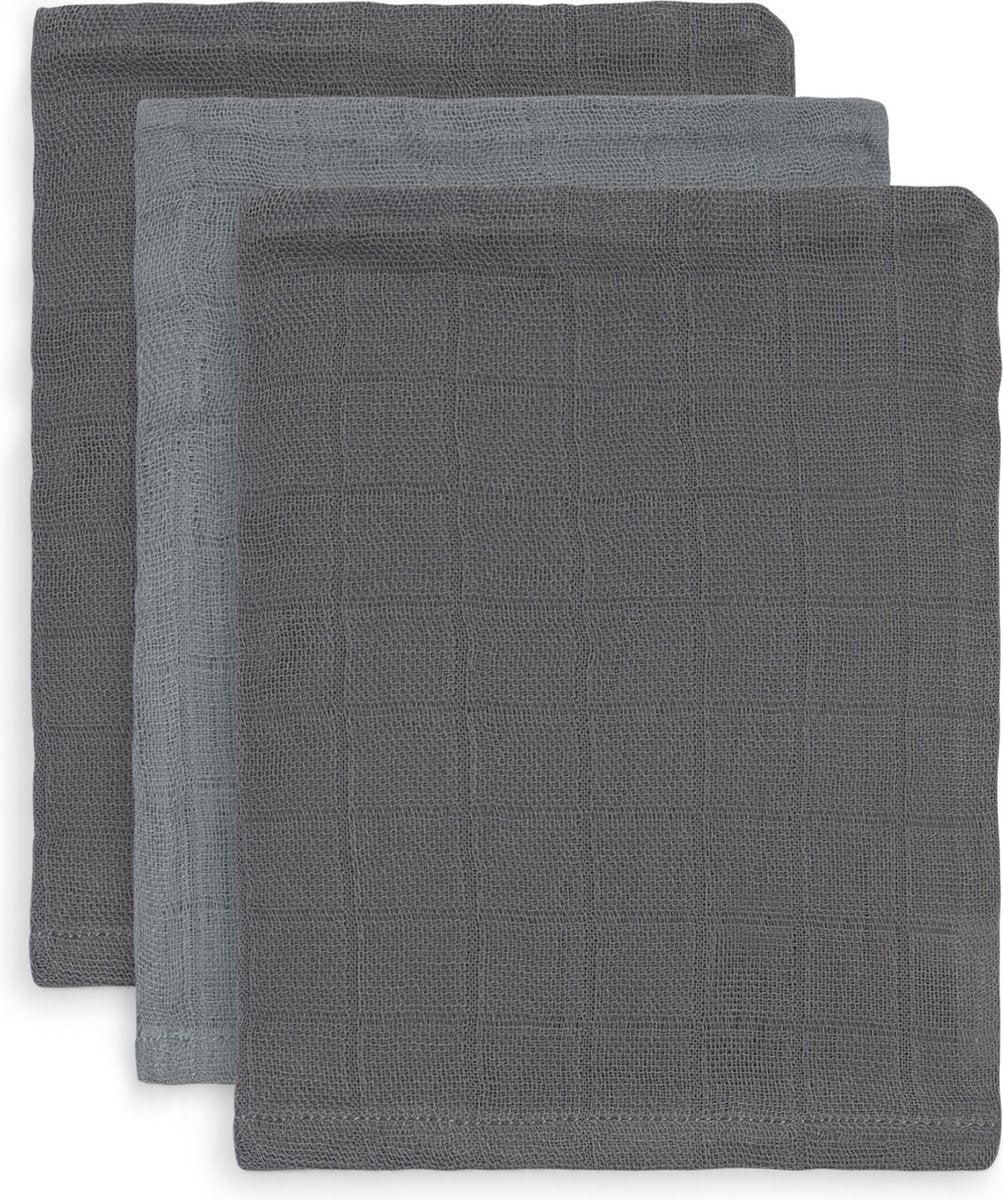 Jollein - Hydrofiel Washandje -Bamboe 'Storm Grey' - 3 STUKS